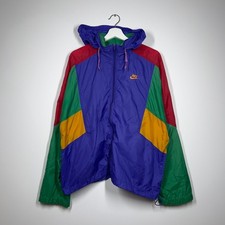 Vintage Nike Windbreaker Jacket Hooded Colour Block Purple Green Red Size L