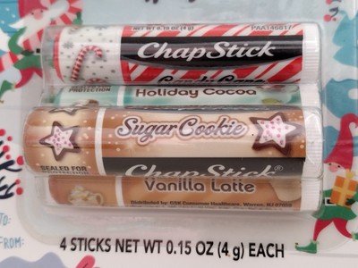 CHAPSTICK CHRISTMAS HOLIDAY 4 PACK Cocoa/Candy Cane/Vanilla Latte/Sugar Cookie