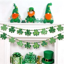 2 Pcs Wood St Patricks Day Garland 6.56 ft Rustic Shamrocks Garland Banner Farmh