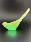 Fenton Uranium Custard Glass Bird of Happiness 6.5" Flowers Painted Signed GLOWS