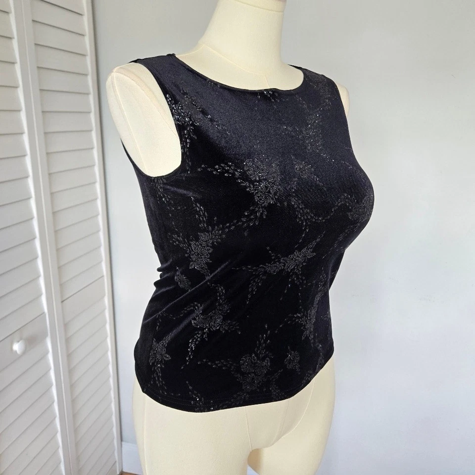 Top Impressions Negro Terciopelo Floral Sin Mangas Talla S Y2K Gótico Fiesta Milenio Foto 3 de 4
