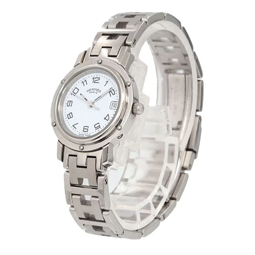 HERMÈS OROLOGIO DA POLSO HERMES CL4 210 CLIPPER VINTAGE DONNA DATA QUARZO BIANCO QUADRANTE TONDO