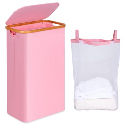 75L Slim Laundry Hamper Narrow Basket Lid Foldable Bamboo Handles 19.8 Gal