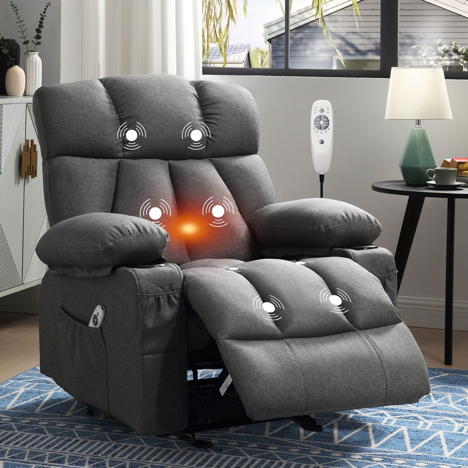JONPONY XL-1273 Manual Recliner Chair with Heat Therapy and Massage Function,