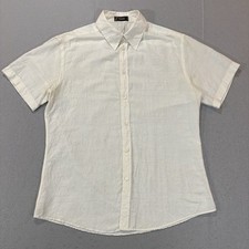 Vintage Versace Button Up Shirt Silk Cotton Men s 54 Ivory Textured 90s Italy