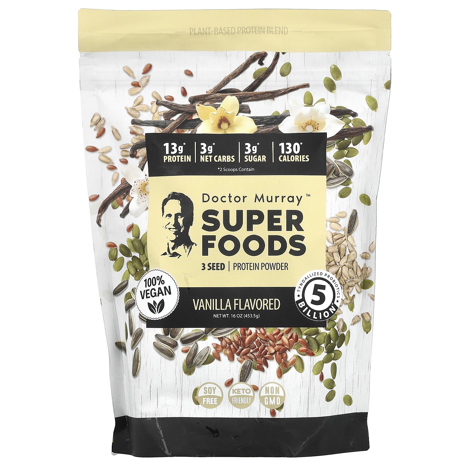 Super Foods, Протеи порошок из 3 семян, Тыква + Лен + Подсолнечник, Ваниль, 16 унций