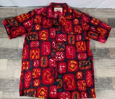 Stunning Vintage Kamehameha Rayon Hawaiian Shirt Abstract Print Red