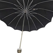 Vintage SCHERTZ 30" Black Umbrella Metal Handle Bakelite Tag Parasol Chain