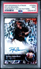 2023 Bowman Platinum Dylan Beavers Ice Pattern Auto /50 #TOP-82 PSA 9 Mint