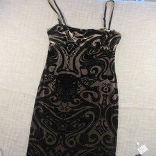 Guess Los Angeles Black/Taupe Stretch Velvet Slip Dress XL Y2k Vamp