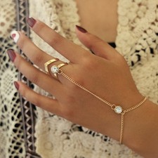 Gold Hand Chain Bracelet for Women, Gold Finger Ring Bracelet Dainty Jewelry US