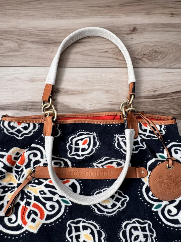 Bolso de Mano Juicy Couture Reversible Tela Terry Y2K De Colección Bolso de Mano Grande Cuero Foto 3 de 4