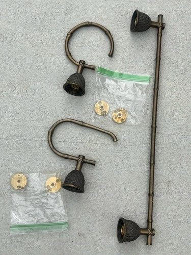 VTG AMEROCK 3 PCS Ornate Antique Brass Bathroom Towel Bar Toilet Paper Holders