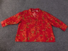 Chicos Design blouse womens 3 red floral silk button front travel resort