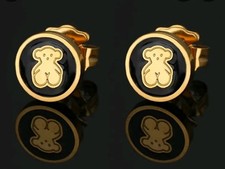 CUTE 14k gold plated teddy bear stud earrings in black Enamel