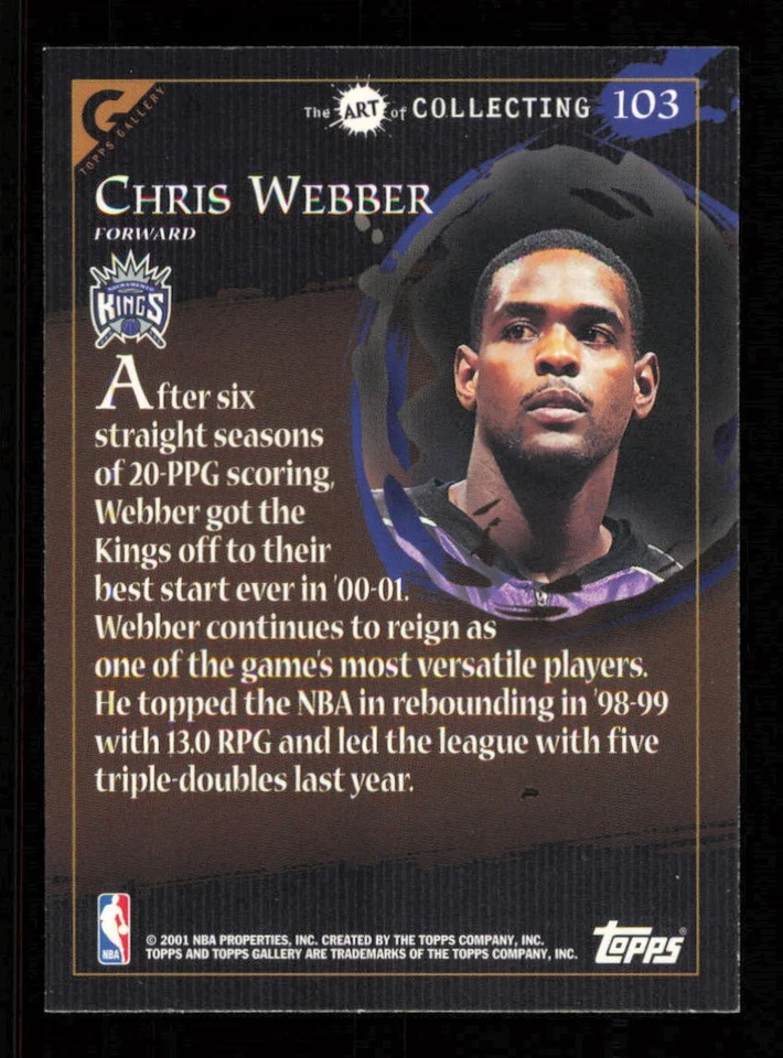 2000-01 Topps Gallery #103 Chris Webber  HOF Basketball KINGS NM-MT - Image 2 of 3