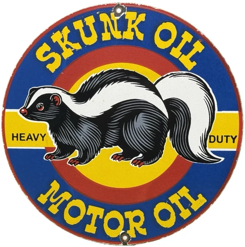 VINTAGE SKUNK OIL PORCELAIN SIGN HEAVY DUTY DEALERSHIP GAS STATION MOTOR OIL
