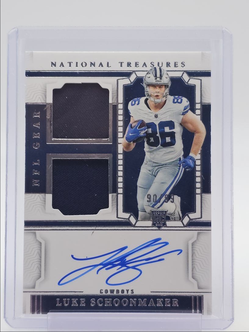 Luke Schoonmaker Panini National Treasures Rookie NFL Gear Signatures Combos #LSR Laundry Tag NFL Shield 1/1