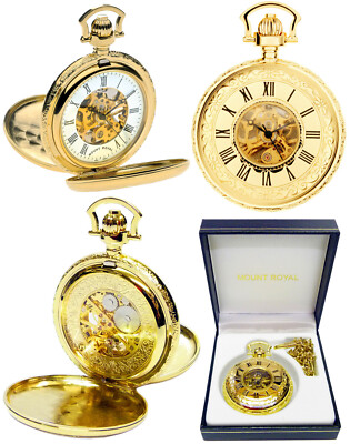 Mount Royal Doppeldeckel 17 Juwel Skelett Taschenuhr GP mit kostenloser Gravur (B41)