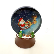 Vintage Flying Santa  Reindeer Music Box  Changing Colored Lights Snow Globe