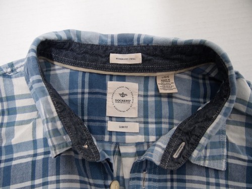Dockers Mens Shirt L Slim Fit Windblown Twill Blue Plaid Long Sleeve Button - Picture 4 of 5