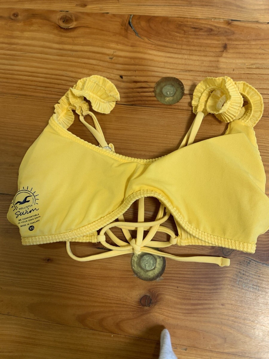 Hollister Swim Ribbed Bikini Top Size XS Yellow Tie Back Ruffle Strap
