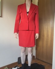 90s Versace Vintage Red Blazer Skirt 2 Piece Suit Set
