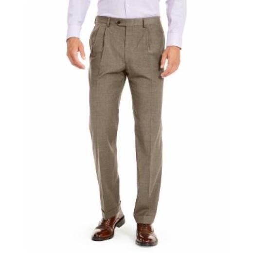 lauren ralph lauren men's classic-fit ultraflex stretch pleated dress pants Lauren Ralph Lauren Mens Wool Blend Classic Fit Suit Pants Tan 42/30