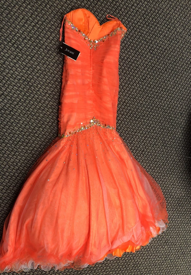 JOVANI Bright ORANGE SZ 6 $448 FORMAL PROM GOWN Beaded Bust & Midline; Mermaid - Image 4 of 4