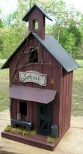 School , Lighted House , Primitive Birdhouse , Rustic , Farmhouse , Handmade