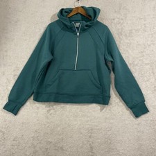 NEW Danskin Womens L Teal Half-Zip Fleece Hoodie Sweatshirt Raglan Sleeves