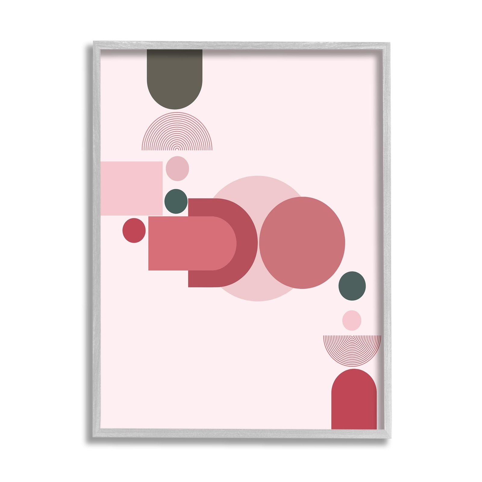 Pink Varied Geometric Shapes Gray Framed Giclee Art Design by Lil' Rue