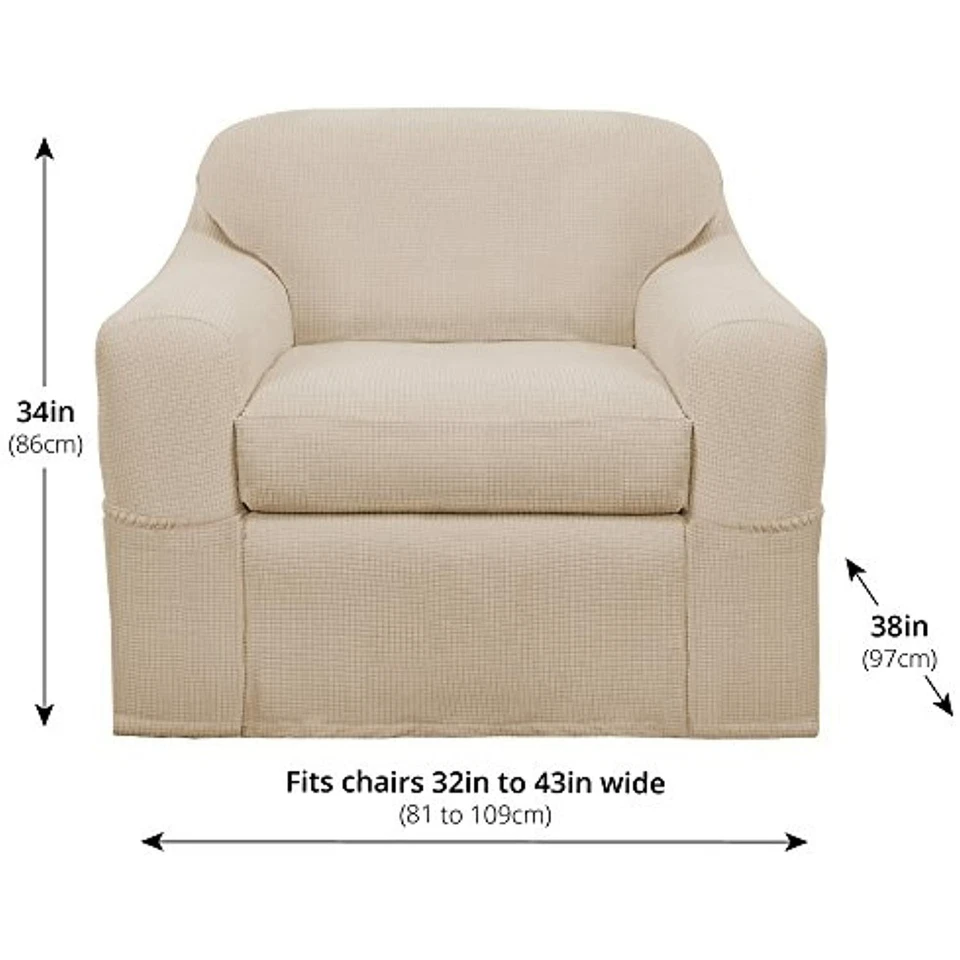 Maytex Reeves Stretch 2 Piece Arm Chair Furniture Cover Slipcover, Natural White - Image 4 of 4