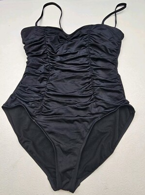 Allen B by Allen Schwartz Black One Piece Ruched Swimsuit Beach Size 14