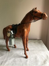 13 Tall Cowboy Leather Horse With Saddle Accessories Glass Eyes Nice