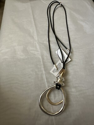 CHICOS ADJUSTABLE LEATHER METAL PENDANT NECKLACE NWT