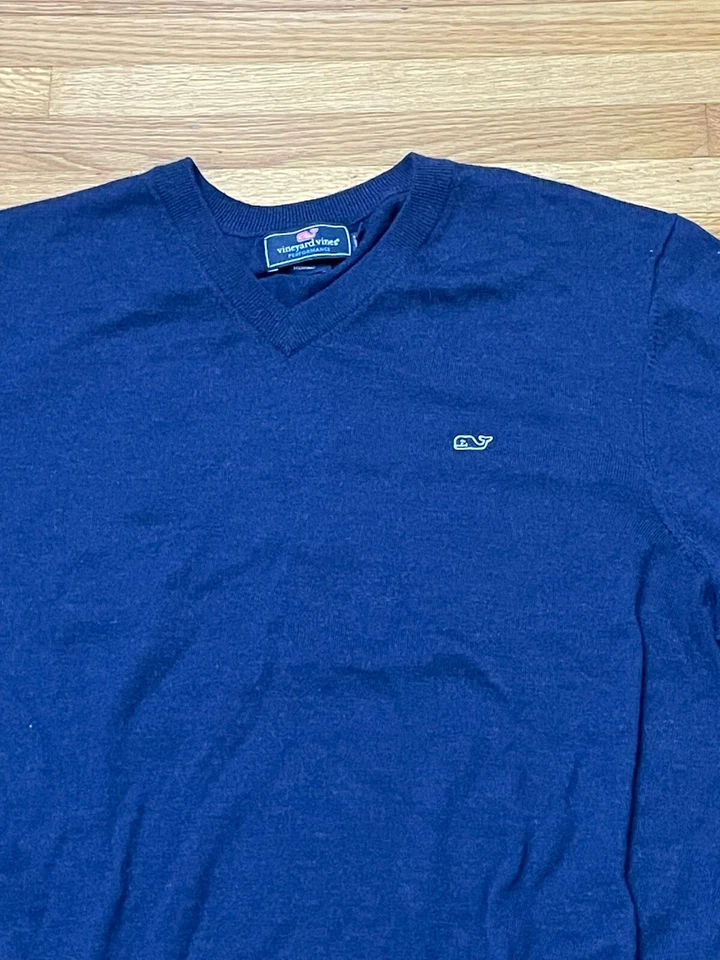 Vineyard Vines Pullover Sweater Men's XL Blue Knit Ribbed Cuff Polyester Blend - Image 3 of 4