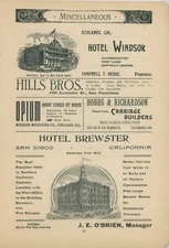 1892 Hotel Brewster Vintage Travel Ad San Diego California CA + Windsor Redlands