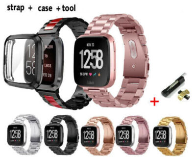 US Stainless Steel Watch Band+Full Screen Case For Fitbit Versa / Versa 2/ Lite 