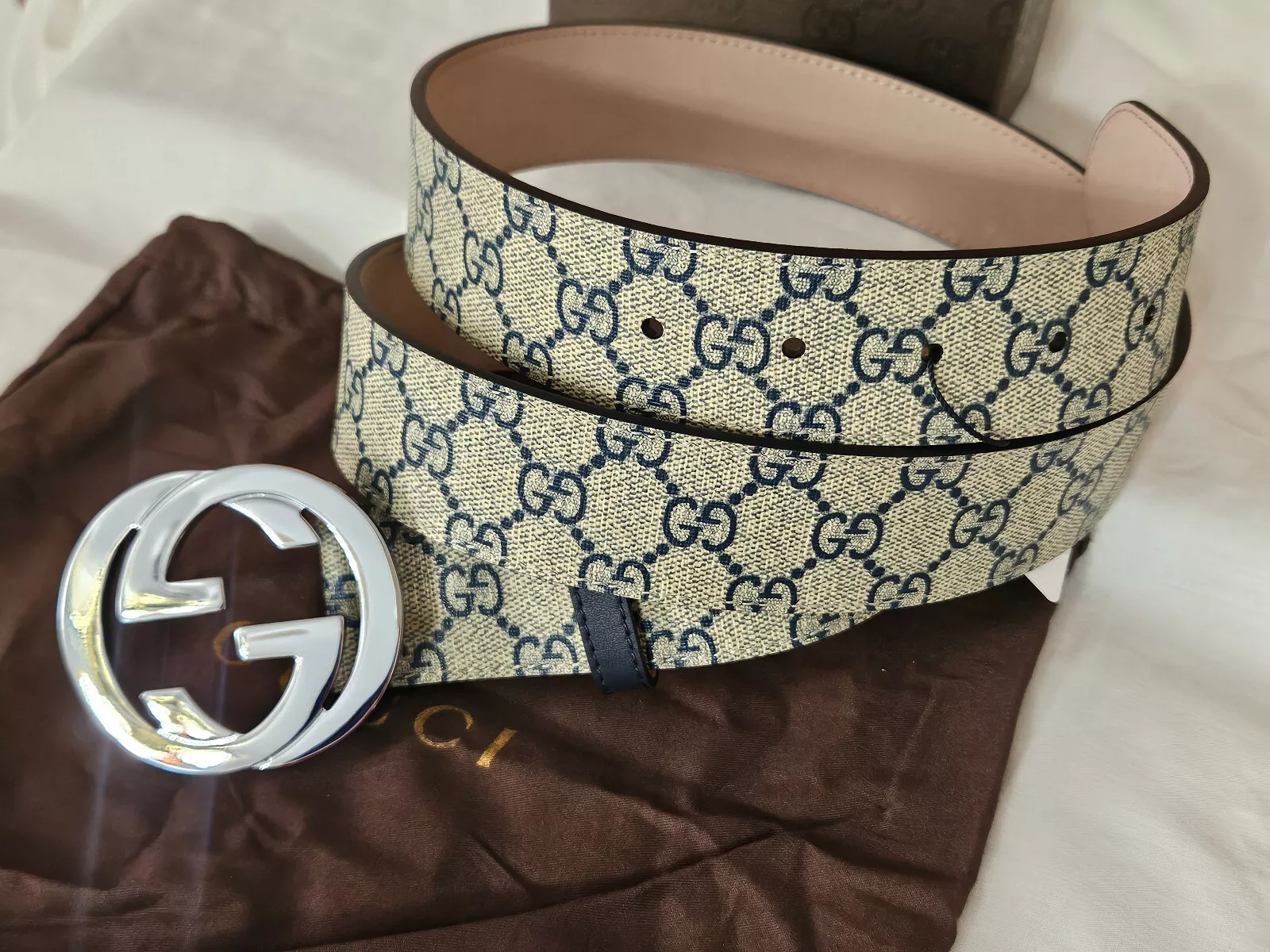 Véritable ceinture classique monogramme GUCCI argent GG taille 38/40