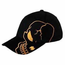 Black Orange Skull Biker Hat   Skeleton Skateboard Motorcycle Military Baseball