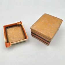Vintage Mid-Century Modern Czechoslovakia Ceramic Ashtray & Cigarette Case Set