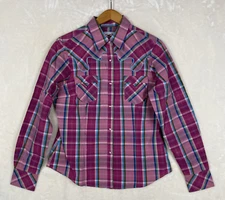 Roper Western Shirt Women Medium Plaid 100%Cotton Cowgirl Rodeo pink snap button