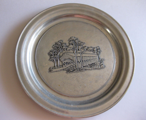 Wilton Pewter Tray Covered Bridge RWP Columbia PA 18" Vintage