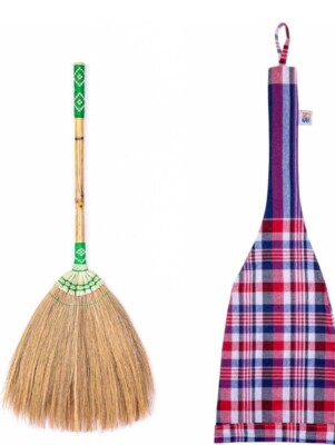 Whisk Broom Asian Grass Broom Bamboo Stick Handle Handmade Length 24, 32, 40 in
