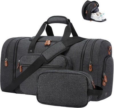 Canvas Travel Duffel Bag for Men, Weekend Overnight Bag with Shoe Compartment...