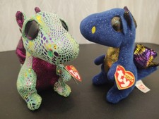 Ty Beanie Boos 2 Dragon Set Green Cinder 2018 Blue Saffire 2019 - Pre-Owned