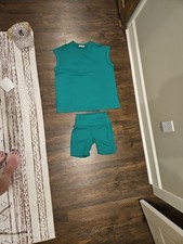 Zenana Women's Teal Athleisure Set Sleeveless Top and Biker Shorts