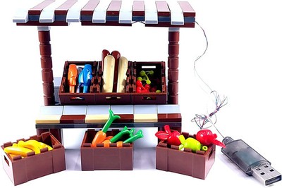 Lighted Market Style Fruit Stand Building Blocks | General Jim's Toys & Bricks |
