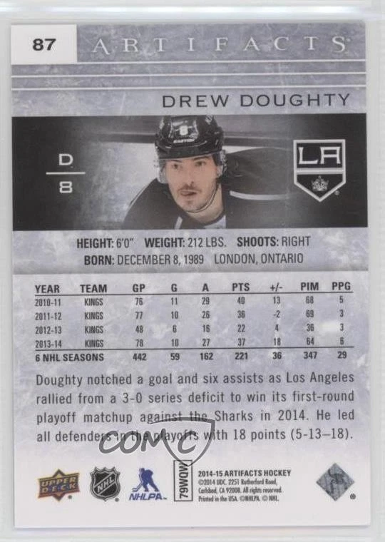 2014-15 Upper Deck Artifacts Emerald /99 Drew Doughty #87 - Image 2 of 2